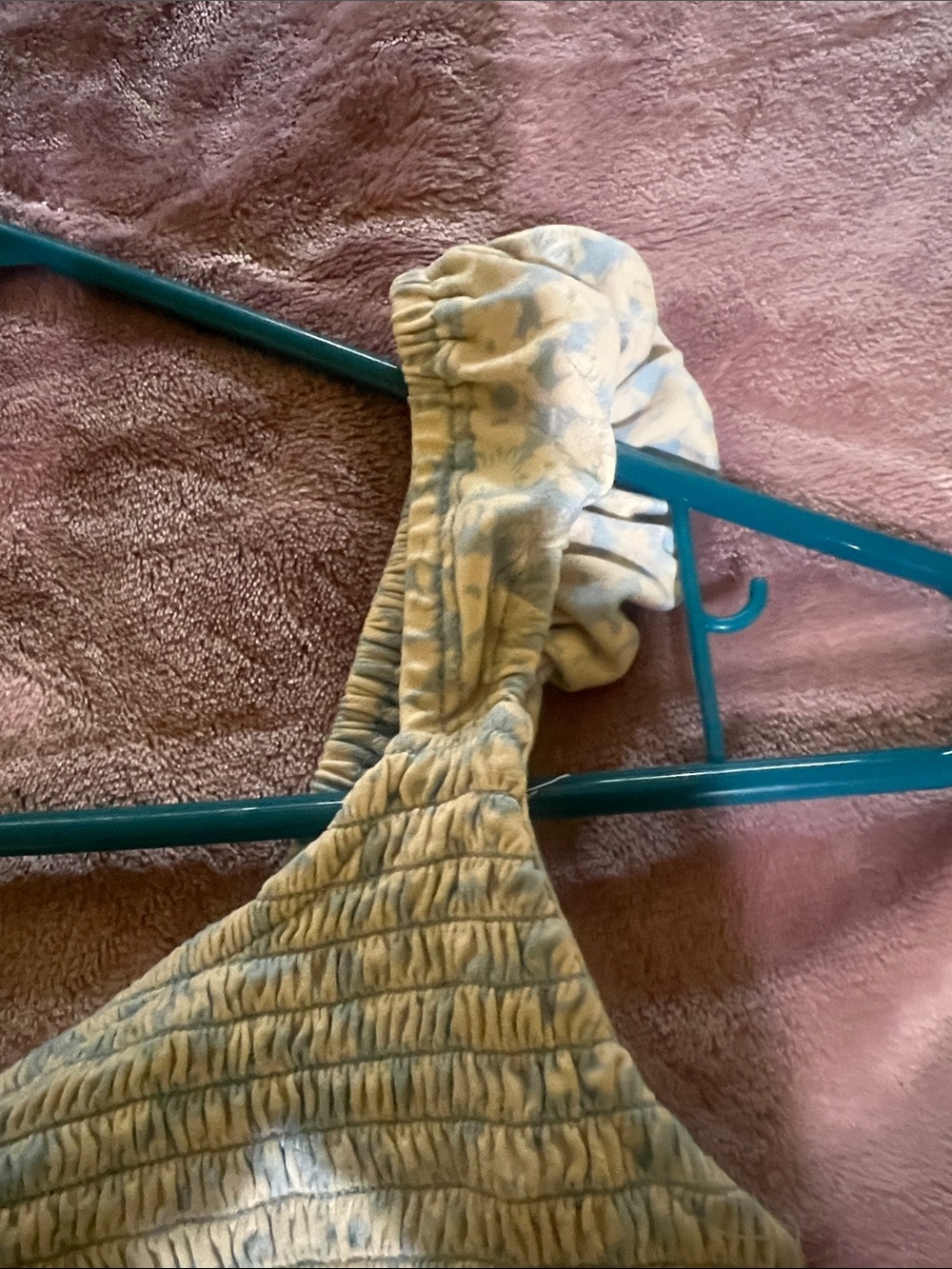 Urban Outfitters Blue and Cream Smocked Crop Top with Ruffle Straps - Picture 4 of 5